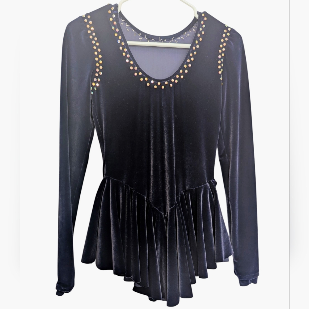 Unique Handmade Figure Skating Dress Leotard Violet Velvet Sequin Beaded